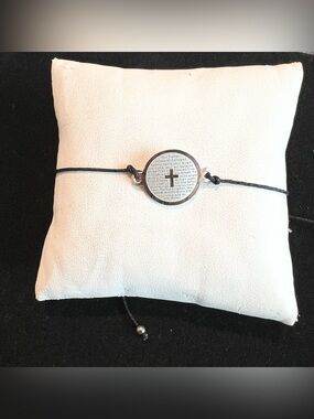 NEW Silver Our Father Lord’s Prayer Cross Bracelet Stainless Steel Adjustable